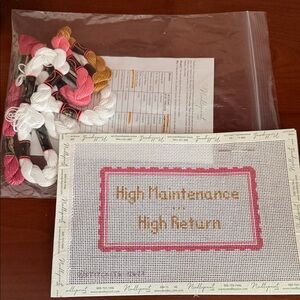 Needlepoint Kit with Pink, White, and Gold Threads